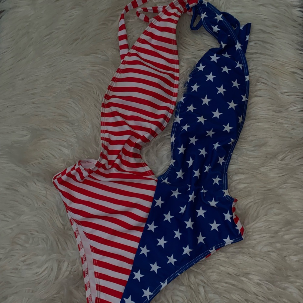 Amazon Red and Blue Striped and Starred One Piece Swimsuit
